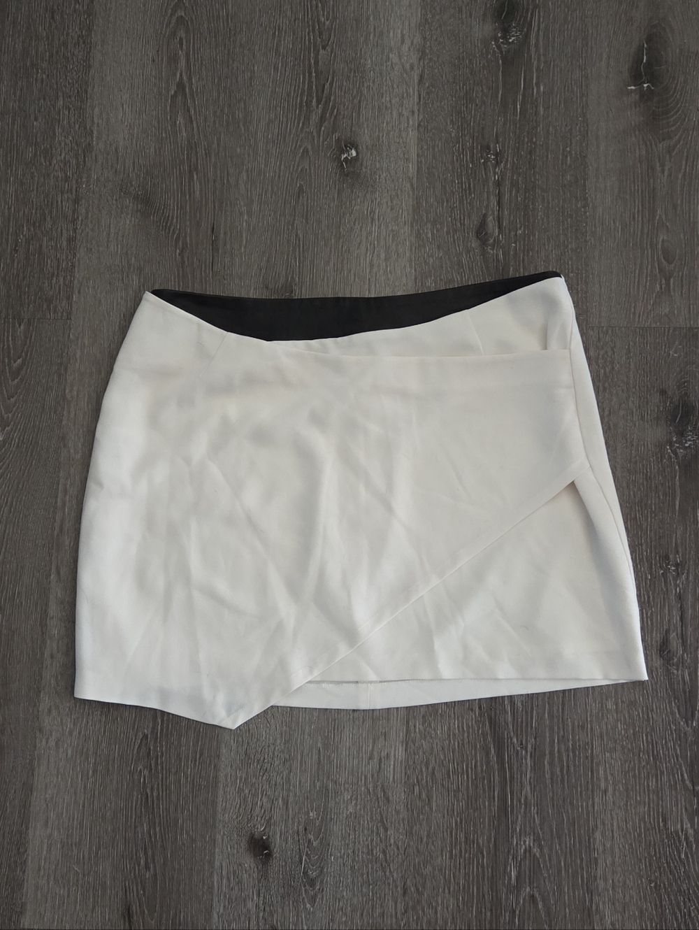 Rebecca Minkoff White Asymmetrical Mini Skirt with Black Waistband